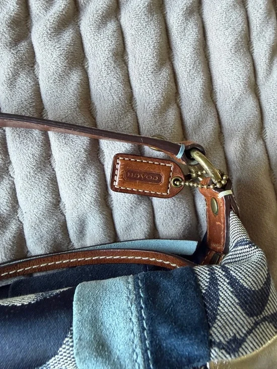 Coach Denim and Leather Patchwork Shoulder Bag - Blue, Tan - Picture 2 of 10